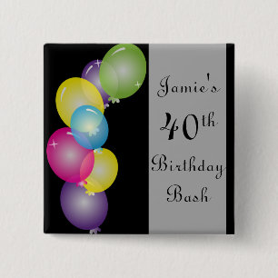 Happy Birthday Balloons Bash DIY Text 15 Cm Square Badge