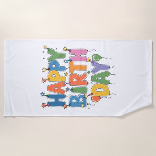 Happy Birthday Balloons Beach Towel
