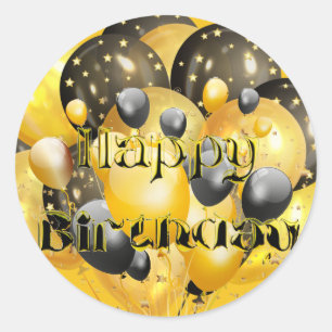Happy Birthday Balloons Black Gold Sticker