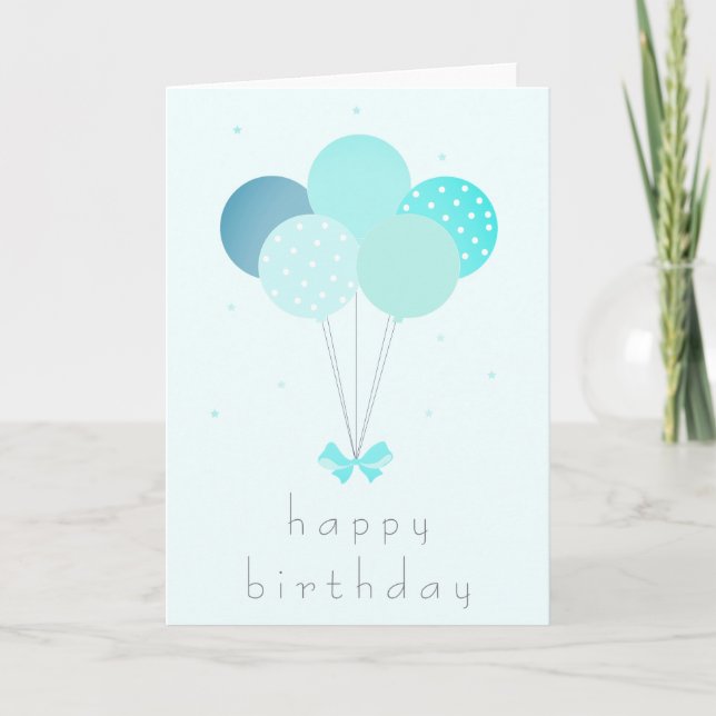 Happy Birthday Balloons Blue Card (Front)