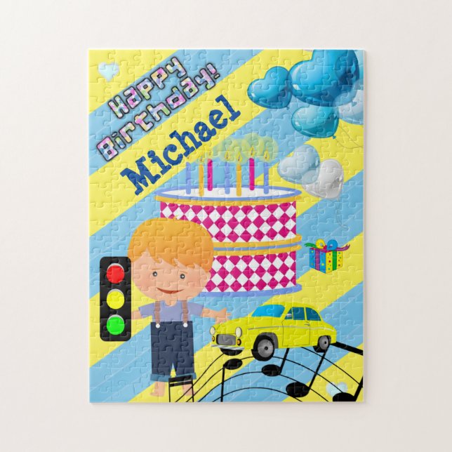 Happy Birthday Balloons Cake Boy Cars Jigsaw Puzzle (Vertical)