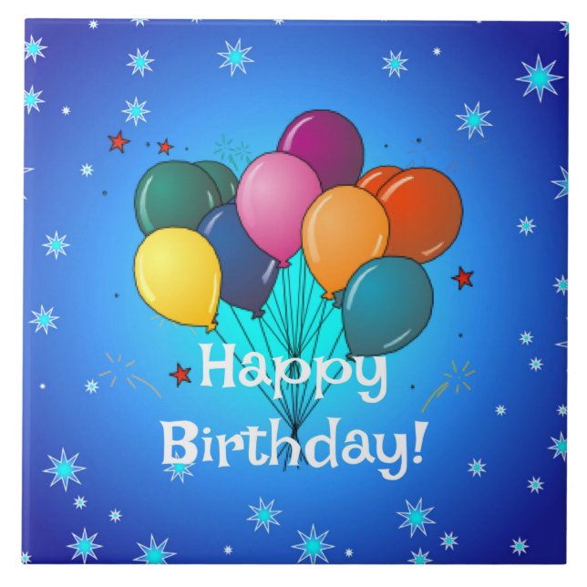 Happy Birthday balloons Ceramic Tile (Front)