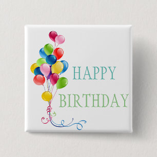 Happy Birthday Balloons Classic Round 15 Cm Square Badge