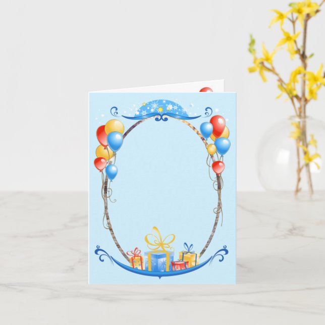 Happy Birthday Balloons Custom Name & Age Photo Card (Yellow Flower)