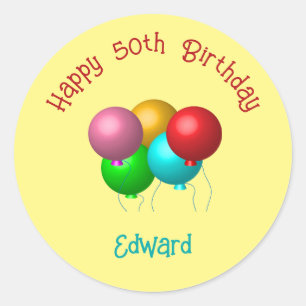 Happy Birthday Balloons Custom Text Year Classic Round Sticker