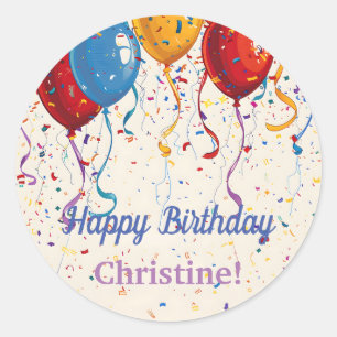 Happy Birthday Balloons Customizable Design Classic Round Sticker
