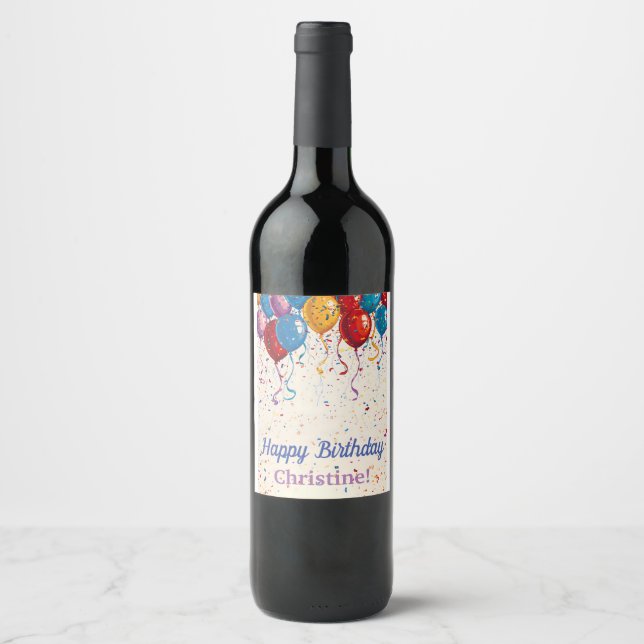 Happy Birthday Balloons Customizable Design  Wine Label (Front)