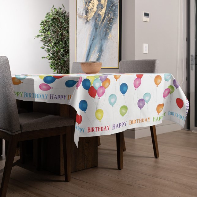 Happy Birthday Balloons Editable Table Cloth (Happy Birthday Balloons Whimsical Tablecloth)
