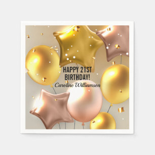 Happy Birthday Balloons Gold Glitter Any Year Name Napkin