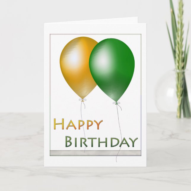Happy Birthday Balloons Green and Gold Card (Front)