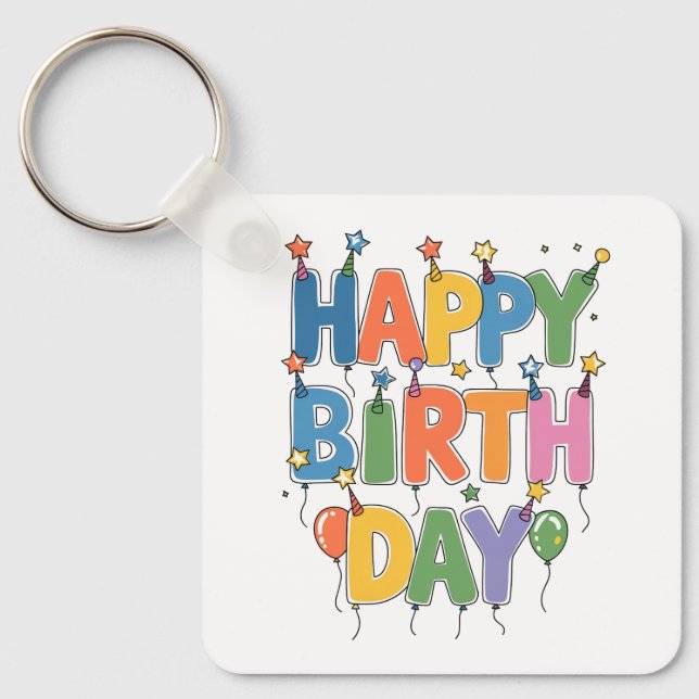 Happy Birthday Balloons Key Ring (Front)