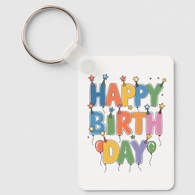 Happy Birthday Balloons Key Ring (Front)