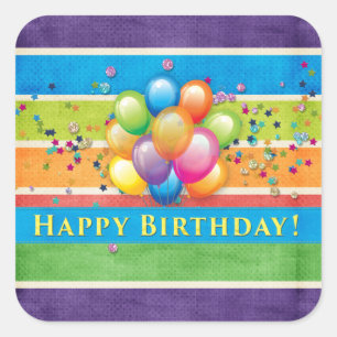 Happy Birthday Balloons Multi Colour Square Sticker