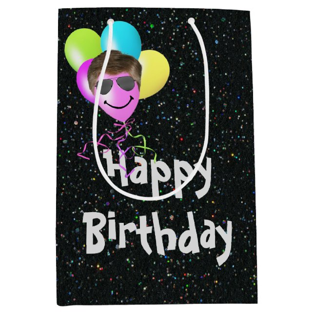 Happy Birthday Balloons On Glitter   Medium Gift Bag (Front)