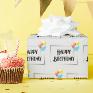 Happy Birthday Balloons On Grey Wrapping Paper
