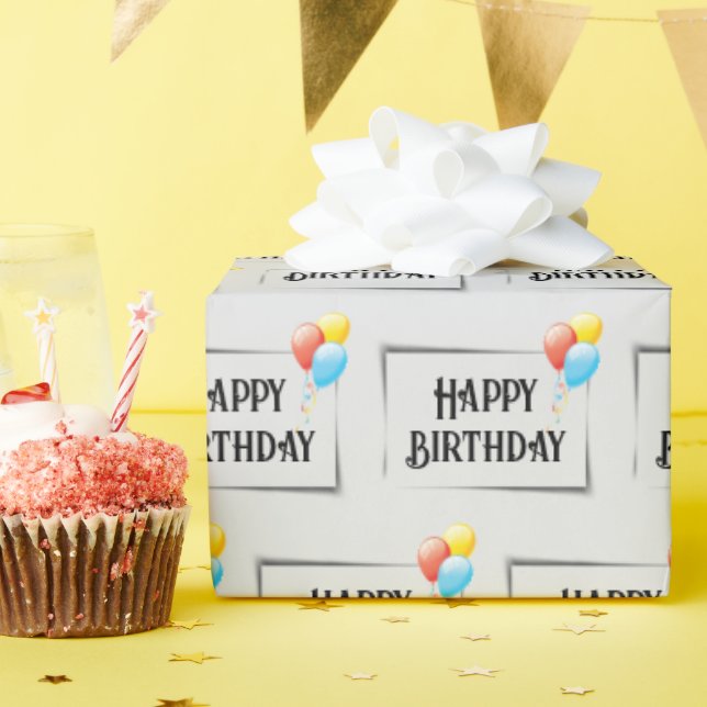 Happy Birthday Balloons On Grey Wrapping Paper (Birthday Party)