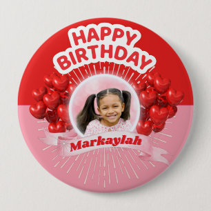 Happy Birthday Balloons Pink & Red Photo 10 Cm Round Badge
