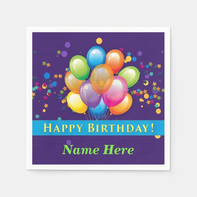 Happy Birthday Balloons - Purple Customise Napkin (Front)
