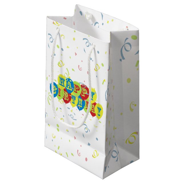 Happy Birthday Balloons Small Gift Bag (Front Angled)