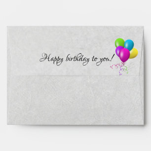 happy birthday balloons soft grey creased texture envelope