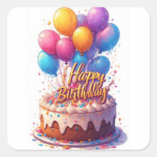 Happy Birthday Balloons Square Sticker