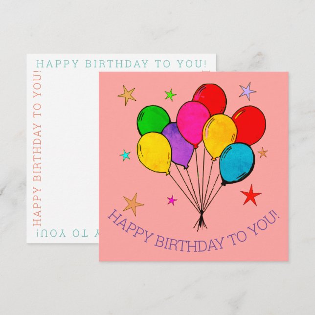 Happy Birthday Balloons & Stars Birthday Card (Front/Back)