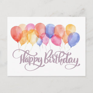 Happy Birthday Balloons Watercolor Holiday Postcard