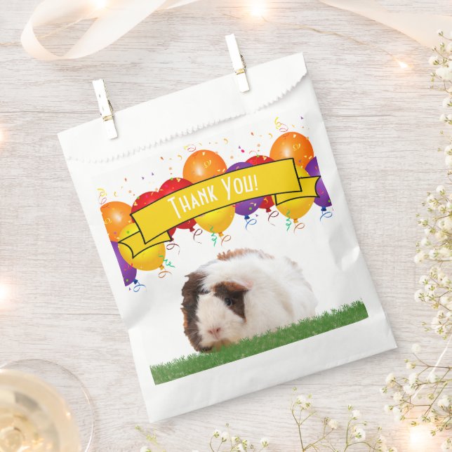 Happy Birthday Balloons White Guinea Pig Yellow Favour Bag (Clipped)