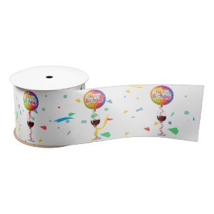 Happy Birthday Balloons With Red Wine Satin Ribbon