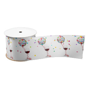 Happy Birthday Balloons With Red Wine Satin Ribbon