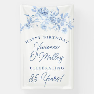 Happy Birthday Banner 35th Blue Floral Template