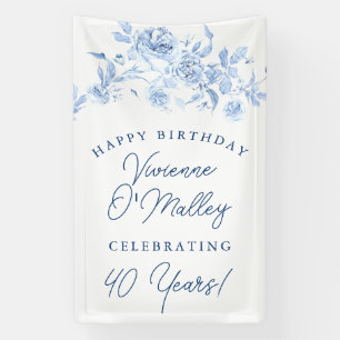 Happy Birthday Banner 40th Blue Floral Template