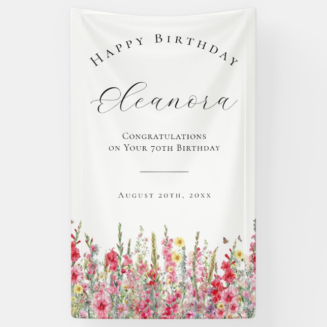 Happy Birthday Banner 70th August Birth Flower (Vertical)