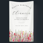 Happy Birthday Banner 75th August Birth Flower<br><div class="desc">Elegant summer watercolor gladiolus flowers create a beautiful floral border at the bottom of this custom happy birthday banner,  gladiolus flowers are the August birth flower. A trendy font combination gives it a modern aesthetic. All of the text is editable.</div>