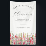 Happy Birthday Banner 90th August Birth Flower<br><div class="desc">Elegant summer watercolor gladiolus flowers create a beautiful floral border at the bottom of this custom happy birthday banner,  gladiolus flowers are the August birth flower. A trendy font combination gives it a modern aesthetic. All of the text is editable.</div>
