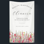 Happy Birthday Banner 90th August Birth Flower<br><div class="desc">Elegant summer watercolor gladiolus flowers create a beautiful floral border at the bottom of this custom happy birthday banner,  gladiolus flowers are the August birth flower. A trendy font combination gives it a modern aesthetic. All of the text is editable.</div>