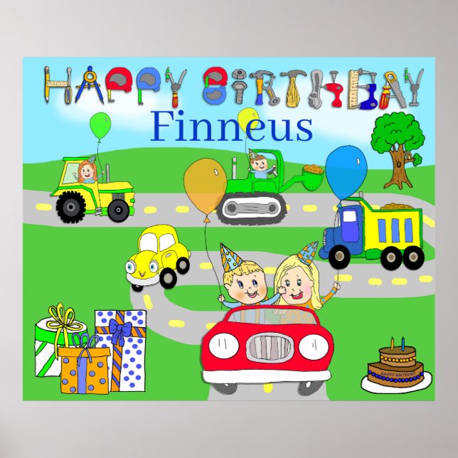 Happy Birthday Banner, Boy's Birthday Poster (Front)