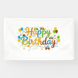 Happy Birthday  Banner Construction Vehicles 