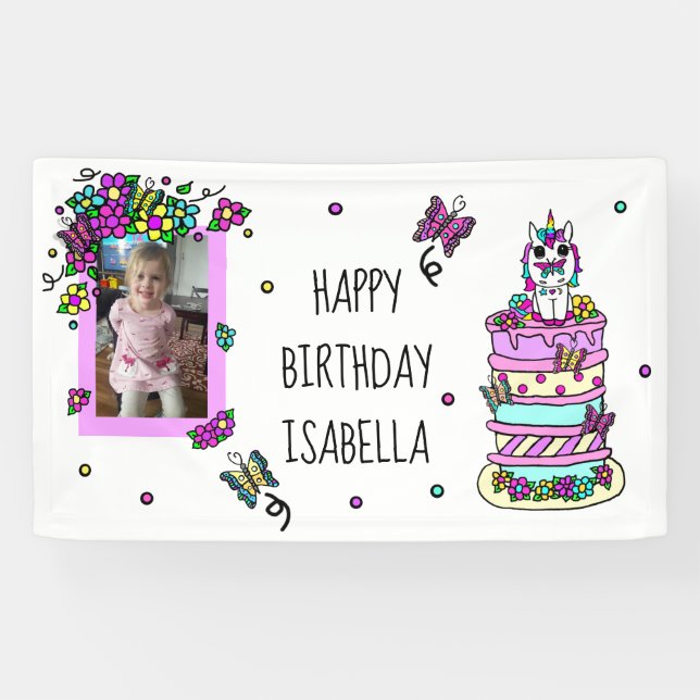 Happy Birthday Banner Personalised Unicorn (Horizontal)