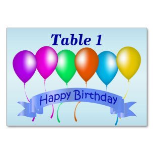 Happy Birthday Banner Row of Colourful Balloons Table Number