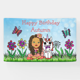 Happy Birthday Banner Unicorn and Fairy