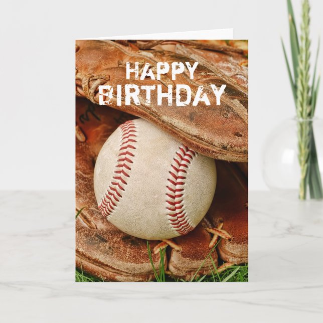 Happy Birthday Baseball and Old Mitt Card (Front)