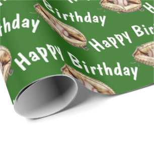 Happy Birthday baseball in glove Wrapping Paper