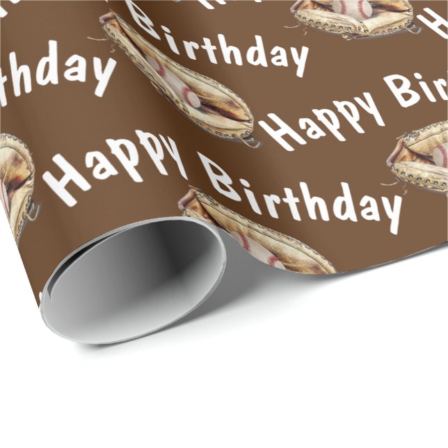 Happy Birthday baseball in glove Wrapping Paper (Roll Corner)