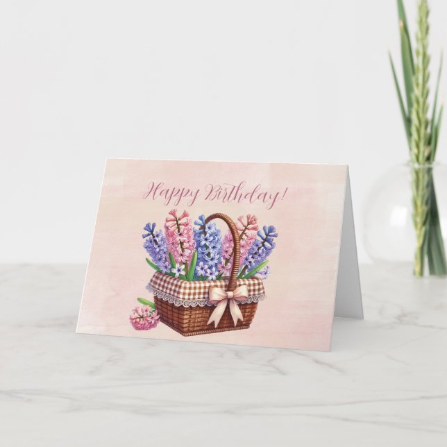 Happy Birthday Basket of Delphiniums Card (Front)