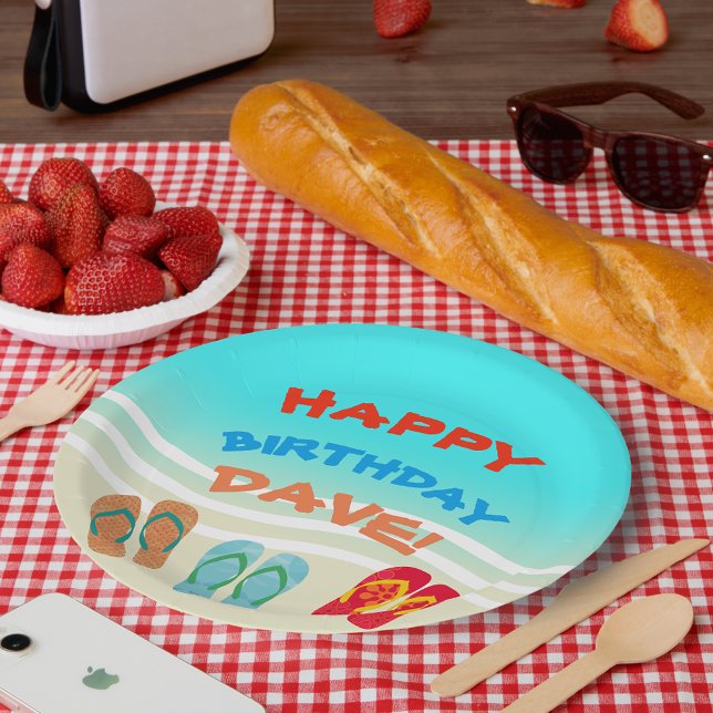 Happy Birthday Beach Party Custom Paper Plate (Creator Uploaded)