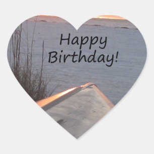 Happy BIrthday Beach Theme Heart Sticker