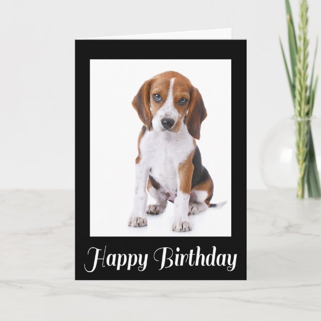 Happy Birthday Beagle Puppy Dog Greeting Card (Front)