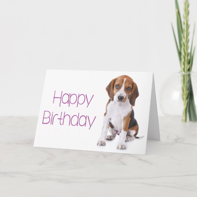Happy Birthday Beagle Puppy Dog Greeting Card (Front)