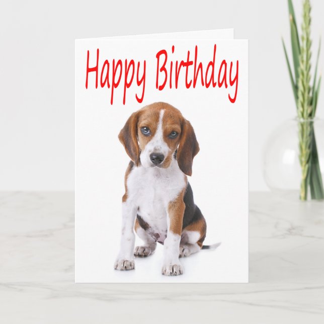 Happy Birthday Beagle Puppy Dog Greeting Card (Front)